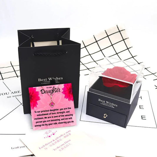 To Our Daughter Necklace With Rose Flower Jewelry Box - Daughter Necklace With Rose Flower Jewelry Box - To Our Daughter Necklace With Rose Flower Jewelry Box - Grey - by Hunny Life