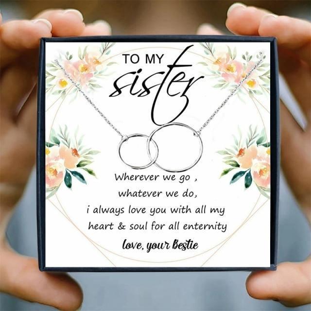 Two Interlocking Infinity Double Circles necklace for sister - sister necklaces - Two Interlocking Infinity Double Circles necklace for sister - gold Gift Box - by Hunny Life