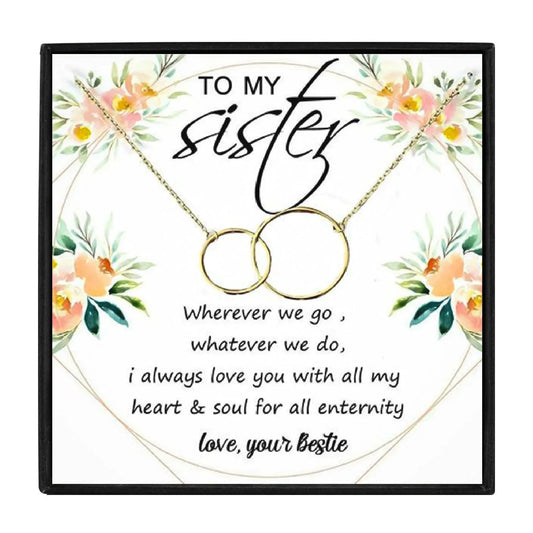 Two Interlocking Infinity Double Circles necklace for sister - sister necklaces - Two Interlocking Infinity Double Circles necklace for sister - gold Gift Box - by Hunny Life