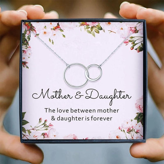 Two Interlocking Infinity Double Circles necklace mother and daughter - mom and daughter necklaces - Two Interlocking Infinity Double Circles necklace mother and daughter - silver Gift Box - by Hunny Life
