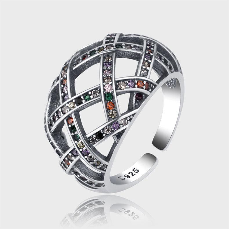 Vintage Diamond Woven Winding Mesh Ring - ring - Vintage Diamond Woven Winding Mesh Ring - Silver - by Hunny Life