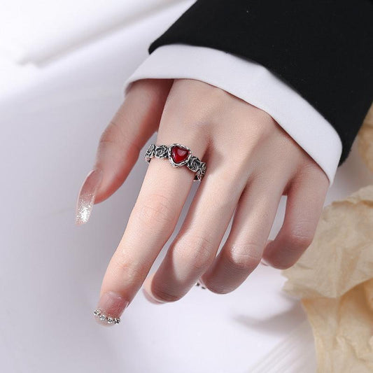 Vintage Rose Girl Red Zircon Heart Ring - rings - Vintage Rose Girl Red Zircon Heart Ring - KDP1449 - by Hunny Life