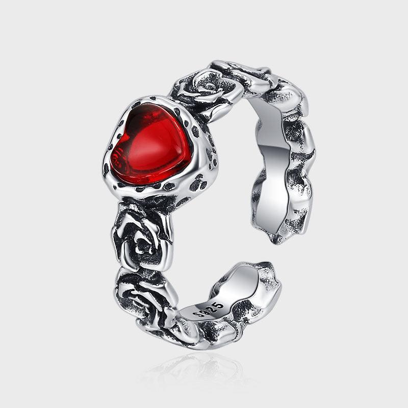Vintage Rose Girl Red Zircon Heart Ring - rings - Vintage Rose Girl Red Zircon Heart Ring - KDP1449 - by Hunny Life