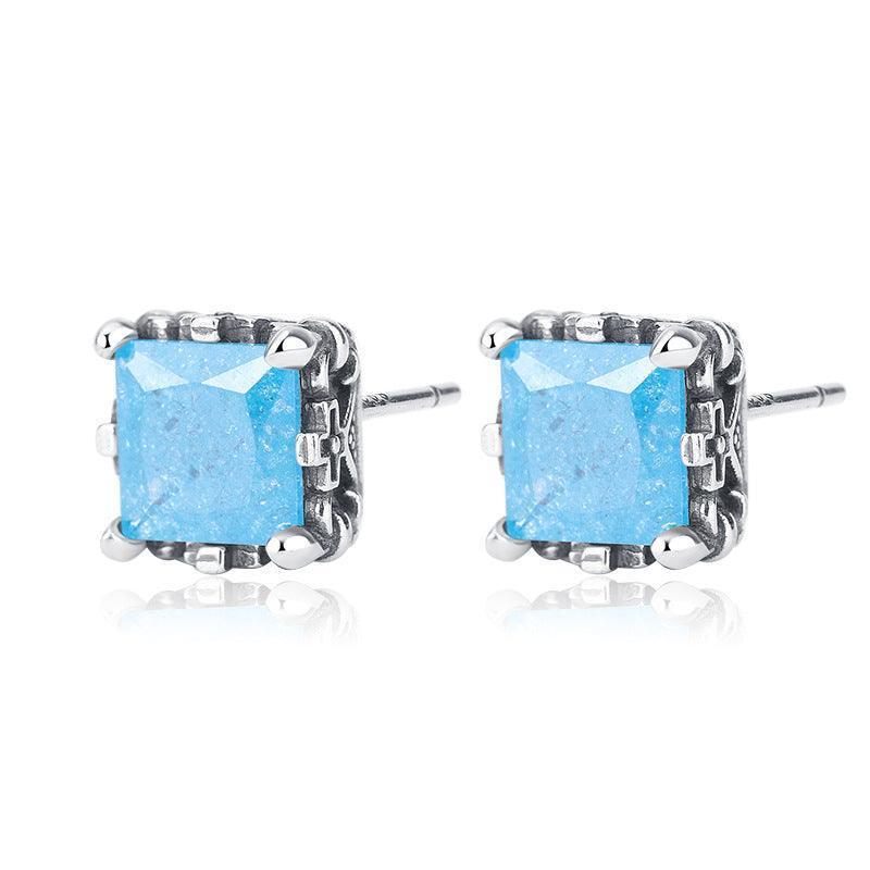 Vintage S925 Anti Allergy Onion Blue Earrings - Earrings - Vintage S925 Anti Allergy Onion Blue Earrings - Silver - by Hunny Life