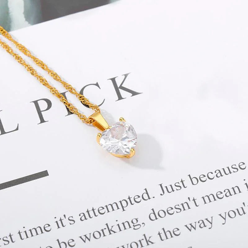 White Gemstone Heart Sterling Silver Necklaces - necklaces - White Gemstone Heart Sterling Silver Necklaces - Gold / United States - by Hunny Life