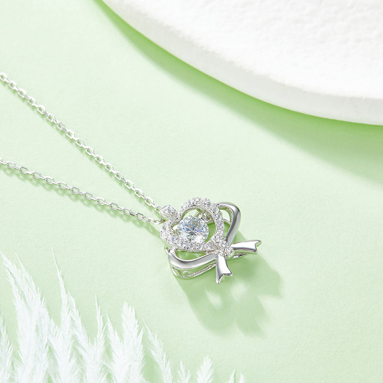 Bow Heart Halo Moissanite Necklace