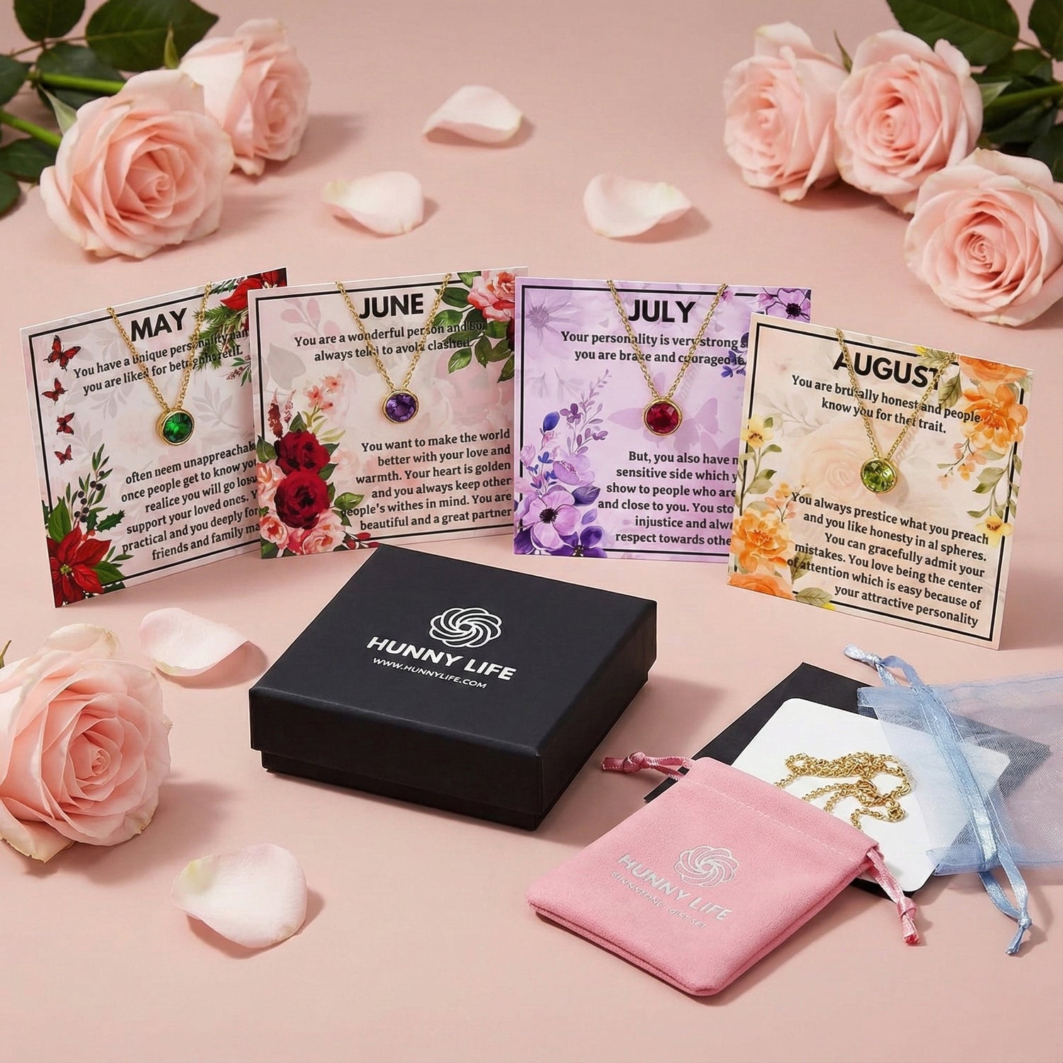 Birth Month Birthstone Necklace Gift Set - by Hunny Life