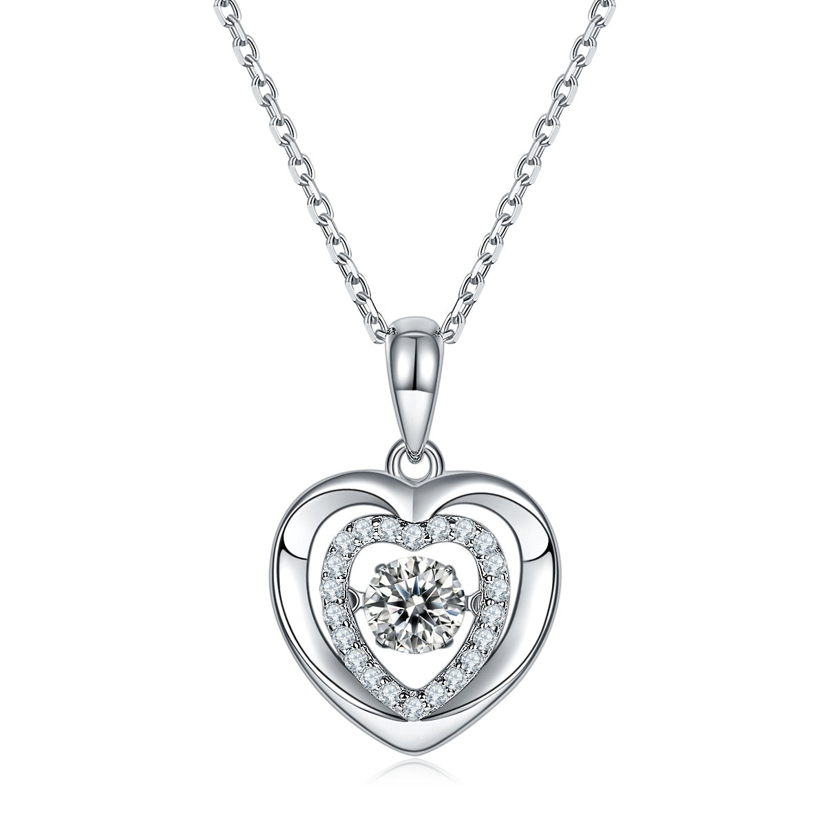 Double Heart Halo Moissanite Necklace