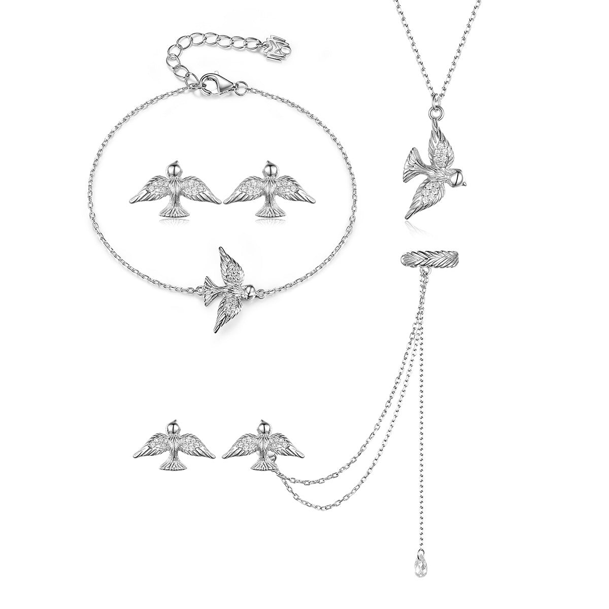 925 Sterling Silver Peace Dove Jewelry Set