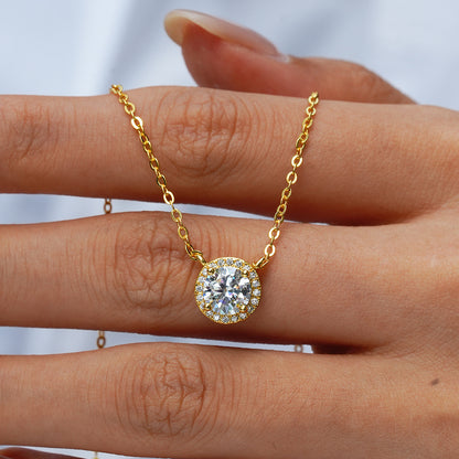 Round Halo Solitaire Necklace