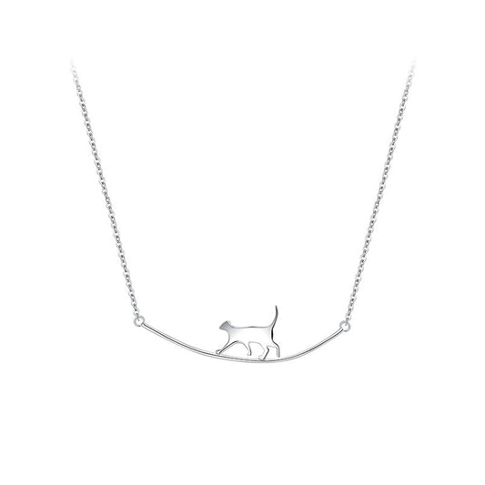 925 Sterling Silver Minimal Cat Bar Necklace