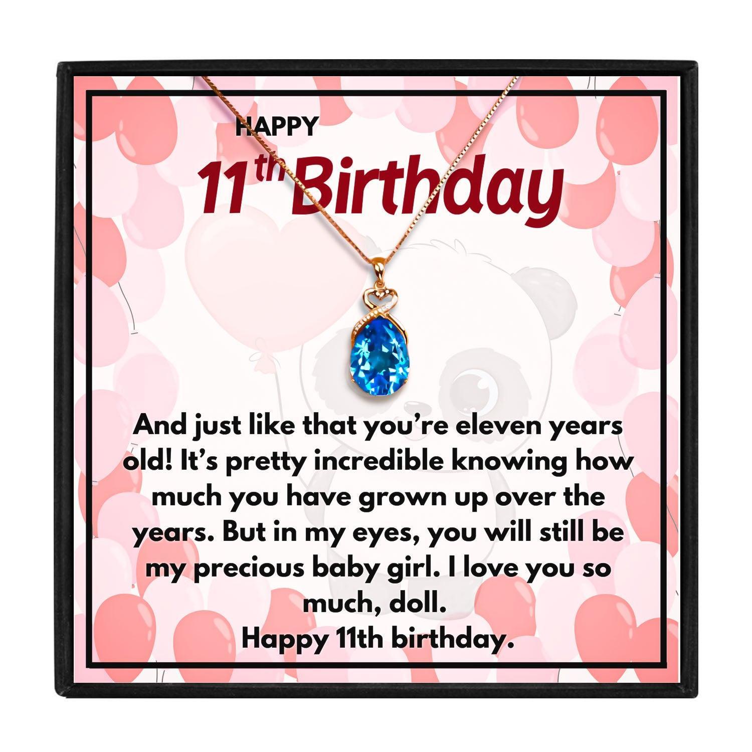 11th Birthday Gift for Her - Necklace for 11 Year Old Birthday - Beautiful Preteen Girl Birthday Pendant 18K Yellow Gold Finish / Luxury Box w/LED