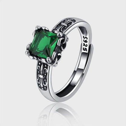 925 Silver Women's Vintage Square Opening Ring for Christmas 2023 | 925 Silver Women's Vintage Square Opening Ring - undefined | 925 Silver Women's Ring, green birthstone ring, Vintage Square Opening Ring | From Hunny Life | hunnylife.com