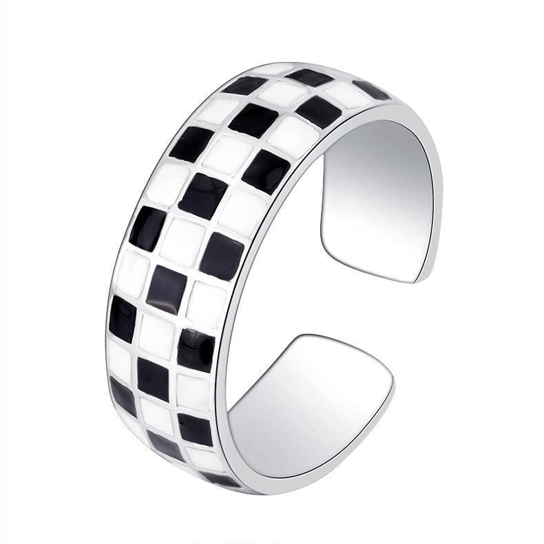 Black And White Checkerboard Design Ring for Christmas 2023 | Black And White Checkerboard Design Ring - undefined | Black And White Checkerboard Ring, Black And White Ring, cute ring, Simple Cute Minimalist Crystal Rings, Sterling Silver s925 cute Ring | From Hunny Life | hunnylife.com