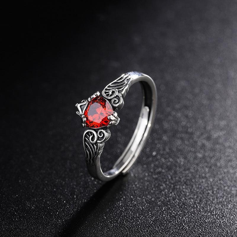 Blue Red Moonlight Silver Angel Wing Crown Ring for Christmas 2023 | Blue Red Moonlight Silver Angel Wing Crown Ring - undefined | Angel Wing Crown Ring, Blue Red Moonlight Crown Ring, cute ring, S925 Silver Vintage Cute Ring, Sterling Silver s925 cute Ring | From Hunny Life | hunnylife.com