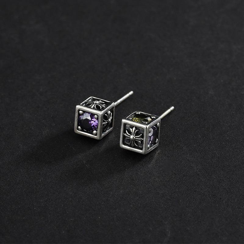 Color Diamond Rainbow Zircon Cross Square Earrings in 2023 | Color Diamond Rainbow Zircon Cross Square Earrings - undefined | 925 Sterling Silver Vintage Earrings, Color Diamond Rainbow Earrings, Cross Square Earrings, S925 Sterling Silver Earrings | From Hunny Life | hunnylife.com
