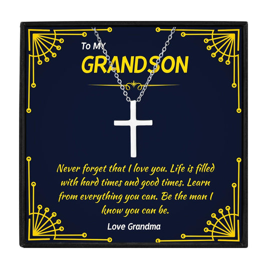 Cross Necklace For My Grandson From Grandma for Christmas 2023 | Cross Necklace For My Grandson From Grandma - undefined | birthday gift grandson, cross necklace, Cross Necklace For My Grandson, grandson, grandson gift, grandson necklace, To my Grandson Gift Necklace | From Hunny Life | hunnylife.com