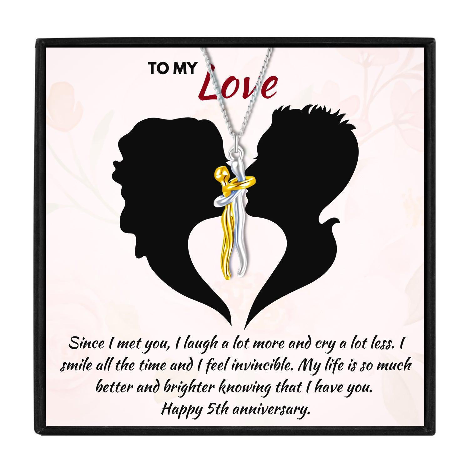 Fifth Anniversary Gifts to Celebrate Your Love for Christmas 2023 | Fifth Anniversary Gifts to Celebrate Your Love - undefined | 5th anniversary gift for her, fifth wedding anniversary gift, five year anniversary, five year wedding anniversary gift, Hug Necklace | From Hunny Life | hunnylife.com