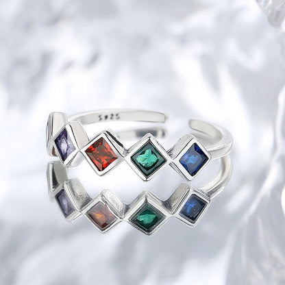 Geometric Rainbow Sterling Silver Inlaid Color Zircon Ring for Christmas 2023 | Geometric Rainbow Sterling Silver Inlaid Color Zircon Ring - undefined | Color Zircon Ring, cute ring, Geometric Rainbow Ring, S925 Silver Vintage Cute Ring, Sterling Silver s925 cute Ring | From Hunny Life | hunnylife.com