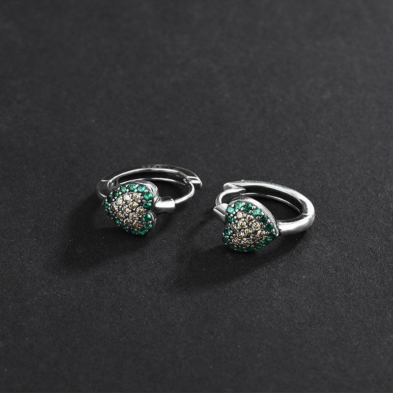Green Diamond S925 Small Delicate Love Earrings for Christmas 2023 | Green Diamond S925 Small Delicate Love Earrings - undefined | 925 Sterling Silver Vintage Earrings, cute earring, Green Diamond S925 Love Earrings, Green Gemstone Cute Earrings, Small Delicate Love Earrings | From Hunny Life | hunnylife.com