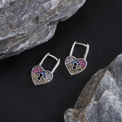 Love Lock Rainbow Color Zirconium Earrings Set for Christmas 2023 | Love Lock Rainbow Color Zirconium Earrings Set - undefined | Creative Cute Earrings, cute earring, Love Lock Rainbow Color Earrings Set, S925 Sterling Silver Earrings | From Hunny Life | hunnylife.com