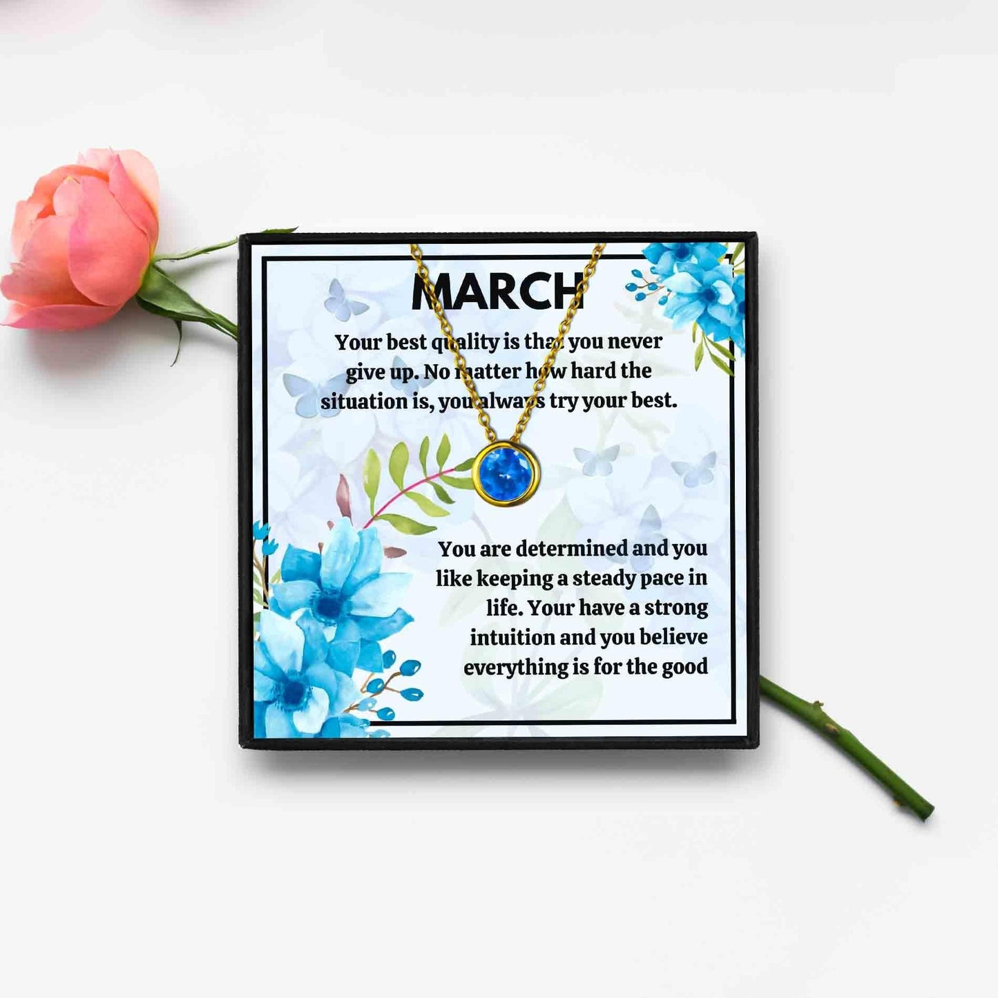 Meaningful March Birthstone Necklace Gift Set for Christmas 2023 | Meaningful March Birthstone Necklace Gift Set - undefined | aquamarine birthstone, aquamarine birthstone month, march birthstone color, march birthstone jewelry, march birthstone meaning | From Hunny Life | hunnylife.com