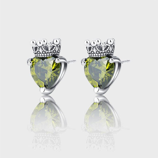 Minority Retro Simple Olive Green Zircon Crown Earrings for Christmas 2023 | Minority Retro Simple Olive Green Zircon Crown Earrings - undefined | 925 Sterling Silver Vintage Earrings, Creative Cute Earrings, gemstone earring, Olive Green Zircon Crown Earrings | From Hunny Life | hunnylife.com