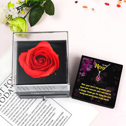 Mom Message Necklace With Rose Flower Jewelry Box for Christmas 2023 | Mom Message Necklace With Rose Flower Jewelry Box - undefined | birthstone necklace for mom, mom necklaces, mom pendant necklace, mommy and me necklace, mother daughter necklace, mothers birthstone necklace | From Hunny Life | hunnylife.com