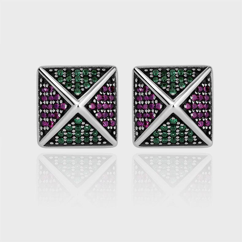 Pyramid Studded With Colorful Zirconium Earring in 2023 | Pyramid Studded With Colorful Zirconium Earring - undefined | 925 Sterling Silver Vintage Earrings, Creative Cute Earrings, cute earring, Pyramid Studded With Colorful Studs | From Hunny Life | hunnylife.com