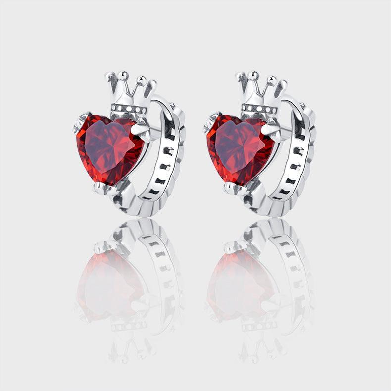 S925 Love Crown Ear Buckle Round Face Earrings for Christmas 2023 | S925 Love Crown Ear Buckle Round Face Earrings - undefined | Creative Cute Earrings, crown earring, cute earring, Love Crown Ear Buckle Round Earrings, Red Gemstone Earrings | From Hunny Life | hunnylife.com