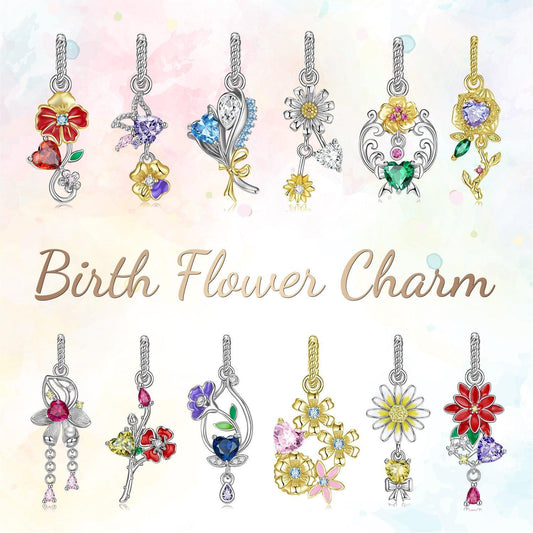 S925 Pure Silver Birthstone Flower Tale Beaded Charms for Christmas 2023 | S925 Pure Silver Birthstone Flower Tale Beaded Charms - undefined | birthstone flower Charms & Pendants, Birthstone Flower Tale Beaded Charms, brighton birthstone charms, Cute Charm | From Hunny Life | hunnylife.com