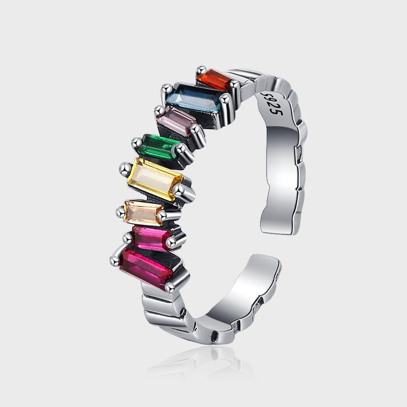 S925 Silver Colorful Ladder Zircon Ring in 2023 | S925 Silver Colorful Ladder Zircon Ring - undefined | Colorful Ladder Zircon Ring, cute ring, S925 Silver Vintage Cute Ring, Women's Irregular Inlay Women's | From Hunny Life | hunnylife.com