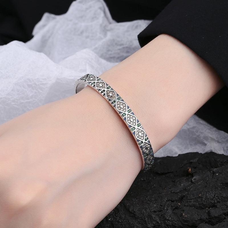 S925 Silver Geometric Colorful Tribal Diamond Bracelet for Christmas 2023 | S925 Silver Geometric Colorful Tribal Diamond Bracelet - undefined | Geometric Colorful Bracelet, S925 Silver bracelet, S925 Sterling Silver Bracelet, S925 Tribal Diamond Bracelet | From Hunny Life | hunnylife.com