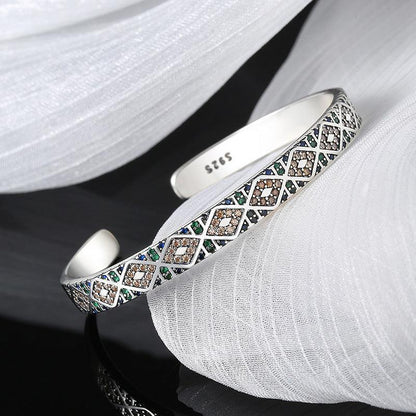 S925 Silver Geometric Colorful Tribal Diamond Bracelet for Christmas 2023 | S925 Silver Geometric Colorful Tribal Diamond Bracelet - undefined | Geometric Colorful Bracelet, S925 Silver bracelet, S925 Sterling Silver Bracelet, S925 Tribal Diamond Bracelet | From Hunny Life | hunnylife.com