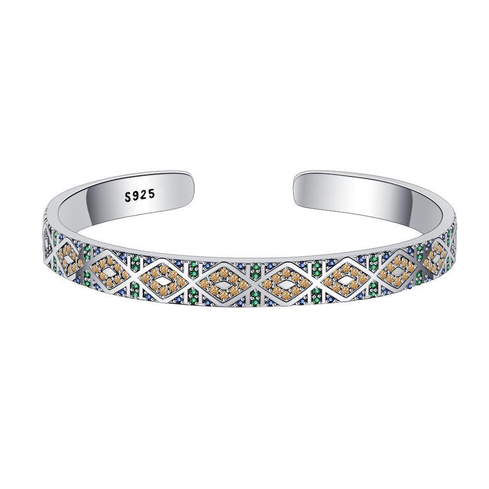 S925 Silver Geometric Colorful Tribal Diamond Bracelet for Christmas 2023 | S925 Silver Geometric Colorful Tribal Diamond Bracelet - undefined | Geometric Colorful Bracelet, S925 Silver bracelet, S925 Sterling Silver Bracelet, S925 Tribal Diamond Bracelet | From Hunny Life | hunnylife.com