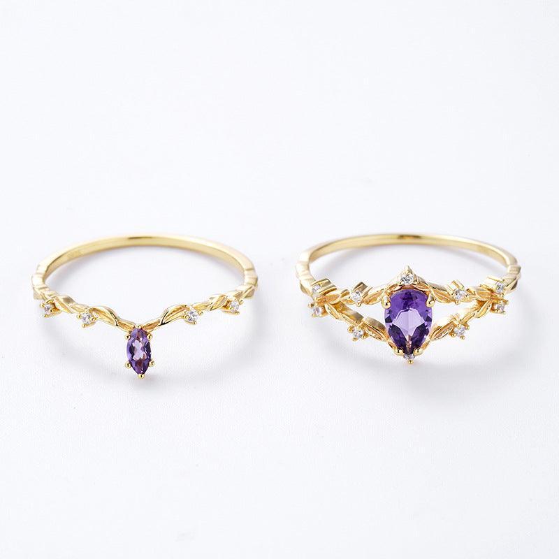 S925 Silver Plated 14k Gold Amethyst Ring Set for Christmas 2023 | S925 Silver Plated 14k Gold Amethyst Ring Set - undefined | cute ring, S925 Silver Vintage Cute Ring, Sterling Silver s925 cute Ring | From Hunny Life | hunnylife.com