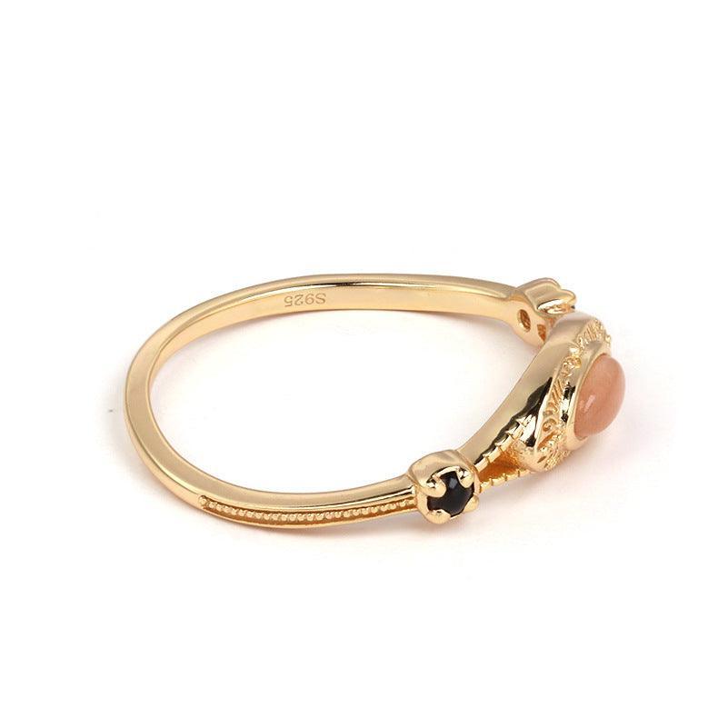 S925 Silver Plated Gold Inlaid Orange Moonstone Ring in 2023 | S925 Silver Plated Gold Inlaid Orange Moonstone Ring - undefined | cute ring, Flower Ring, S925 Silver Vintage Cute Ring, Sterling Silver s925 cute Ring | From Hunny Life | hunnylife.com