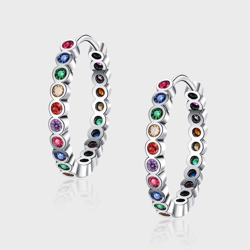 S925 Silver Rainbow Circle Colorful Zircon Earrings Female in 2023 | S925 Silver Rainbow Circle Colorful Zircon Earrings Female - undefined | 925 Sterling Silver Vintage Earrings, cute earring, Rainbow Circle Colorful Earrings, Rainbow Circle Colorful Zircon Earrings Female | From Hunny Life | hunnylife.com