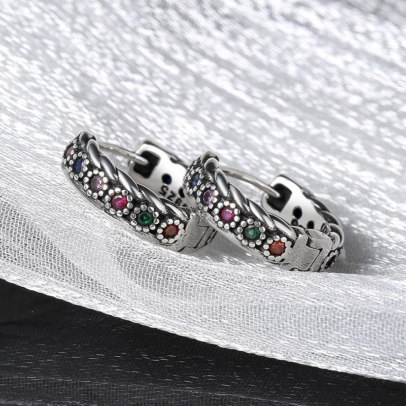 S925 Sterling Silver Color Zirconium Woven Earrings in 2023 | S925 Sterling Silver Color Zirconium Woven Earrings - undefined | cute ring, rainbow gemstone ring, S925 Sterling Silver Earrings, S925 Sterling Woven Earrings, Sterling Silver s925 cute Ring | From Hunny Life | hunnylife.com