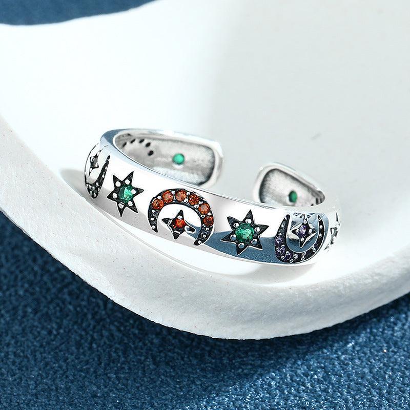 S925 Sterling Silver Colorful Star Moon Ring For Women in 2023 | S925 Sterling Silver Colorful Star Moon Ring For Women - undefined | Love Vintage Ring, S925 Silver Vintage Ring, S925 Sterling Silver Colorful Star Moon Ring, Star Moon Ring For Women, Vintage ring | From Hunny Life | hunnylife.com