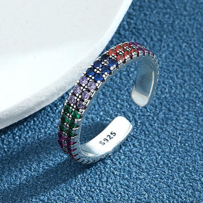 S925 Sterling Silver Double Row Colorful Vintage Silver Ring in 2023 | S925 Sterling Silver Double Row Colorful Vintage Silver Ring - undefined | Birthstone ring, Colorful Vintage Silver Ring, cute ring, S925 Sterling Silver ring, Sterling Silver s925 cute Ring | From Hunny Life | hunnylife.com