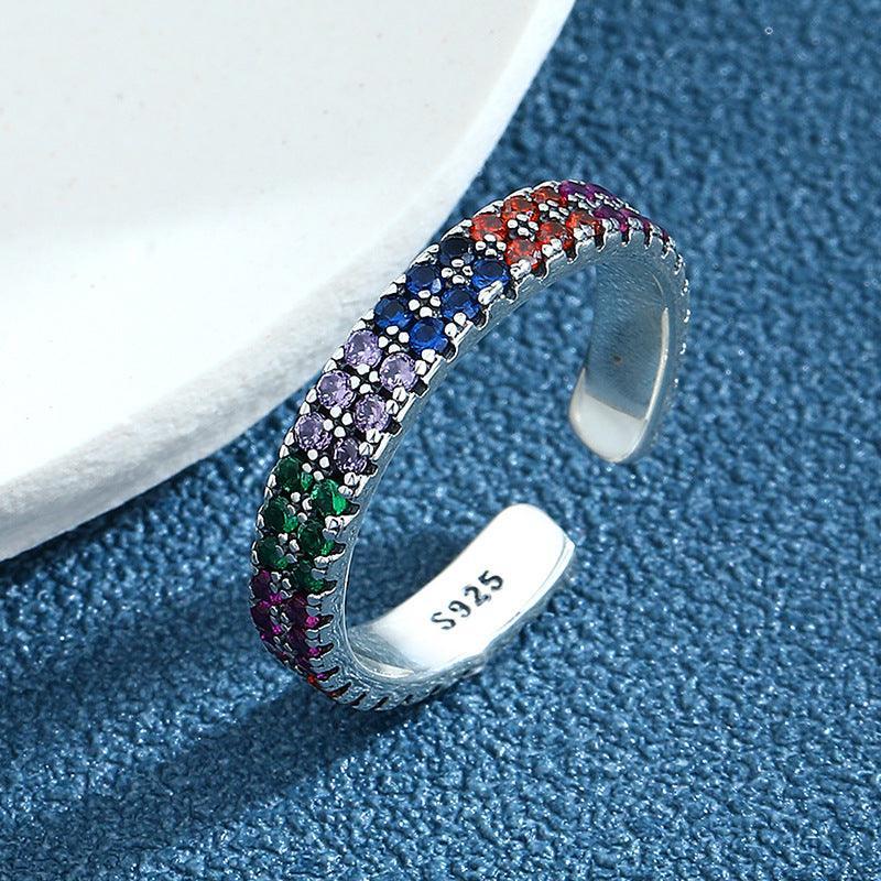 S925 Sterling Silver Double Row Colorful Vintage Silver Ring for Christmas 2023 | S925 Sterling Silver Double Row Colorful Vintage Silver Ring - undefined | Birthstone ring, Colorful Vintage Silver Ring, cute ring, S925 Sterling Silver ring, Sterling Silver s925 cute Ring | From Hunny Life | hunnylife.com
