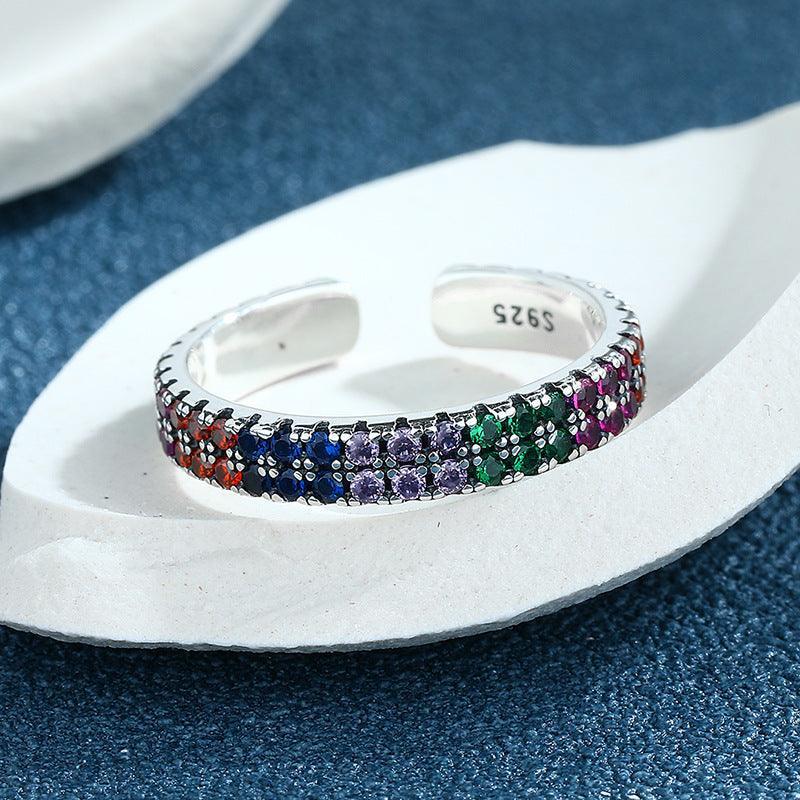 S925 Sterling Silver Double Row Colorful Vintage Silver Ring for Christmas 2023 | S925 Sterling Silver Double Row Colorful Vintage Silver Ring - undefined | Birthstone ring, Colorful Vintage Silver Ring, cute ring, S925 Sterling Silver ring, Sterling Silver s925 cute Ring | From Hunny Life | hunnylife.com