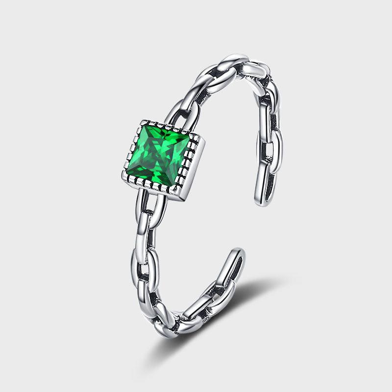 S925 Sterling Silver Emerald Zircon Chain Ring in 2023 | S925 Sterling Silver Emerald Zircon Chain Ring - undefined | Emerald Ring, S925 Sterling Silver Emerald Ring, S925 Sterling Silver ring | From Hunny Life | hunnylife.com
