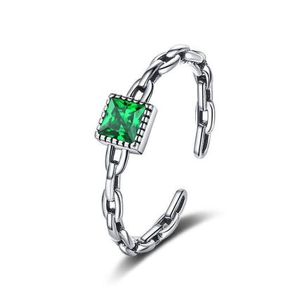 S925 Sterling Silver Emerald Zircon Chain Ring in 2023 | S925 Sterling Silver Emerald Zircon Chain Ring - undefined | Emerald Ring, S925 Sterling Silver Emerald Ring, S925 Sterling Silver ring | From Hunny Life | hunnylife.com