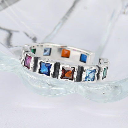 S925 Sterling Silver Hip Hop Retro Colorful Zircon Ring for Christmas 2023 | S925 Sterling Silver Hip Hop Retro Colorful Zircon Ring - undefined | Colorful Zircon Ring, cute ring, Hip Hop Retro Ring, Sterling Silver s925 cute Ring | From Hunny Life | hunnylife.com