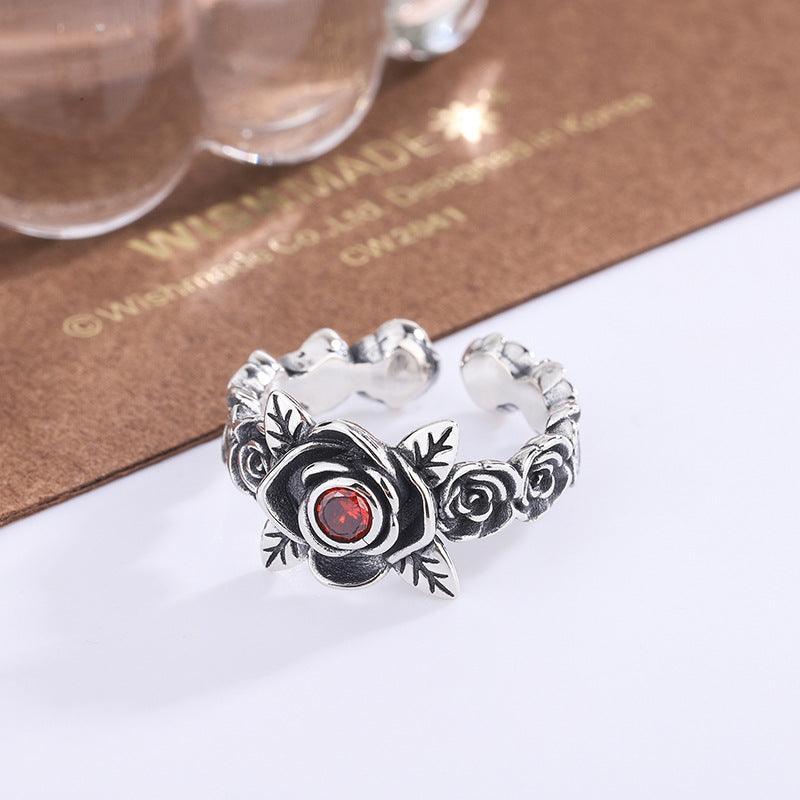 S925 Sterling Silver Red Zirconium Rose Ring for Christmas 2023 | S925 Sterling Silver Red Zirconium Rose Ring - undefined | black rose ring, cute ring, Red Rose Ring, S925 Silver Vintage Cute Ring, S925 Sterling Silver Rose Ring, Sterling Silver s925 cute Ring | From Hunny Life | hunnylife.com
