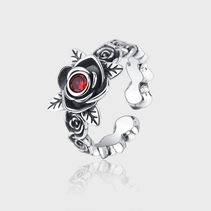 S925 Sterling Silver Red Zirconium Rose Ring for Christmas 2023 | S925 Sterling Silver Red Zirconium Rose Ring - undefined | black rose ring, cute ring, Red Rose Ring, S925 Silver Vintage Cute Ring, S925 Sterling Silver Rose Ring, Sterling Silver s925 cute Ring | From Hunny Life | hunnylife.com