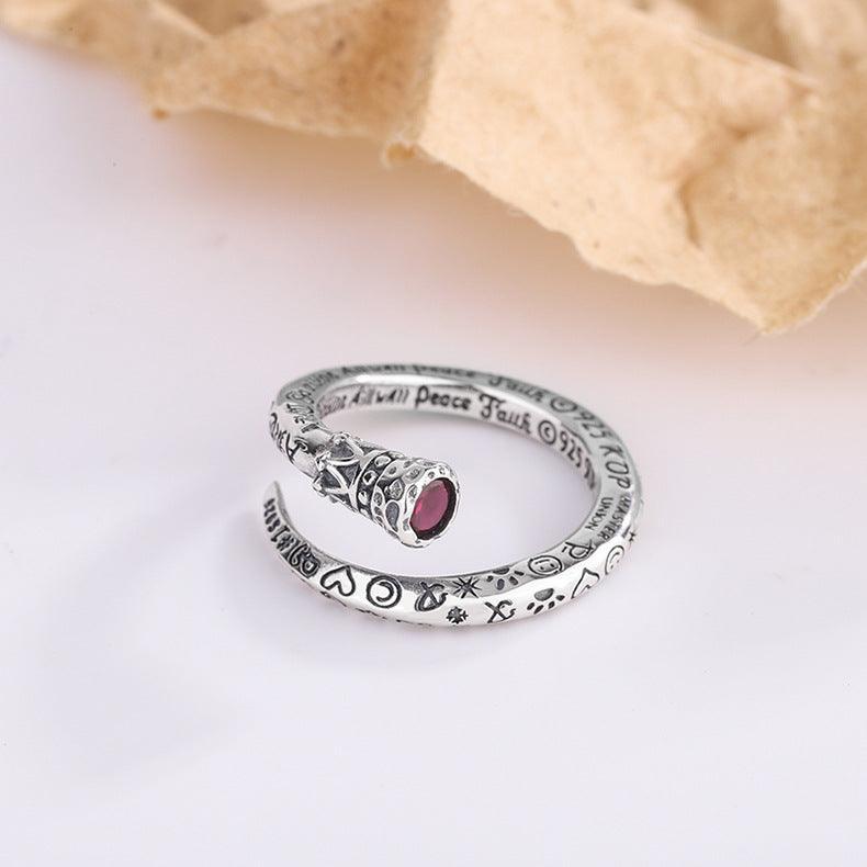 S925 Sterling Silver Retro Scepter Nail Red Diamond Ring Girl for Christmas 2023 | S925 Sterling Silver Retro Scepter Nail Red Diamond Ring Girl - undefined | Nail Red Diamond Ring, S925 Sterling Silver Retro Scepter Ring, S925 Sterling Silver ring | From Hunny Life | hunnylife.com