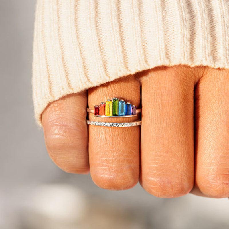 S925 Sterling Silver Simple Rainbow Zircon Ring For Women's in 2023 | S925 Sterling Silver Simple Rainbow Zircon Ring For Women's - undefined | Sterling Silver s925 cute Ring | From Hunny Life | hunnylife.com